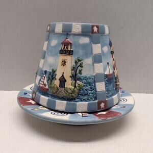 Yankee Candle Nautical Small Candle Jar Shade Topper & Plate Lighthouse Sailboat